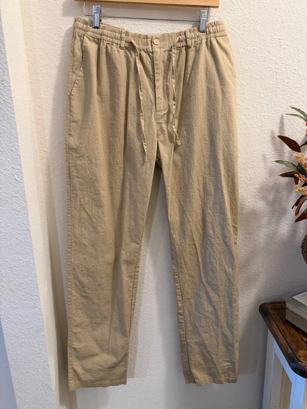 ✨ Sail Wind Khaki Linen Blend Coastal Drawstring Pants 34x30 ✨